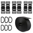 thumbnail image 1 of Buckles Strap 1 Inch: Nylon Webbing Straps 6 Yards, Quick Side Release Plastic Buckles Dual Adjustable 6 Pack, Tri-Glide Slide Clip 12 PCS, Metal D Rings 6 PCS, Heavy Duty, Black, 1 of 6