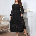 thumbnail image 3 of Pisexur Robes de Bal pour Femmes et Femmes Grande Taille2024 à Manches Longues à Col Rond en Dentelle Robe d'Été Fluide Évasée Noire Robe Maxi de Fête Tunique Décontractée Robes d'Invitée de Mariage Robes de Cocktail pour Femmes, 3 of 4