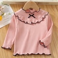 thumbnail image 1 of Cowsor Girls Soft Ribbed Peter Pan Collar Bow T-Shirt Sweet and Ribbed Knit Casua Cute Tops, 1 of 7