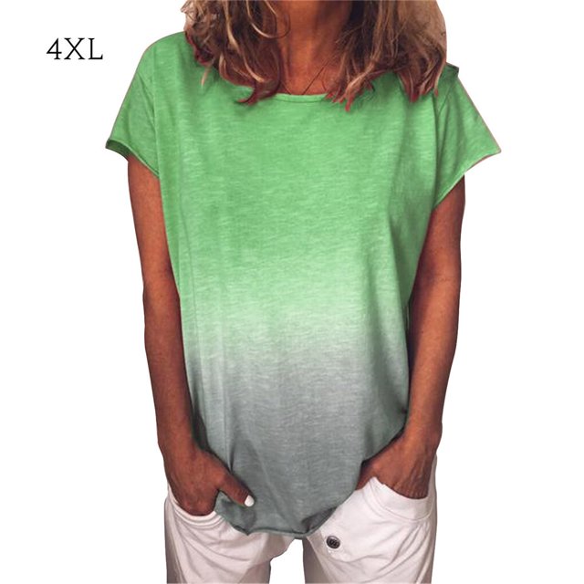 T-Shirt pour Femme à Manches Courtes, Col Rond, Haut Dégradé, T-Shirt Décontracté, Vert, 4TG