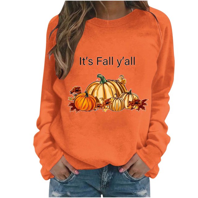 Pisexur Chandail de l\'Action de Grâce Orange à Col Rond Chandails Mode à Motif de Citrouille Chandails Grateful Blessed Chandail d'Automne Chandail à Manches Longues Chandail à Enfiler Hauts pour Femmes