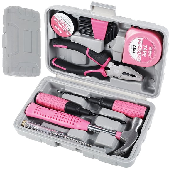 Household Hand Tool Set Home Repair Tool Kit Pink Tool Set for Women with Case Steel Pink 3.19 lbs 37Pcs,14 Pcs