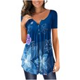 thumbnail image 1 of Tuniques pour Femmes à Manches Courtes Mode pour Femmes Col en V Tuniques à Imprimé Floral Boutons T-shirt à Manches Courtes, 1 of 6