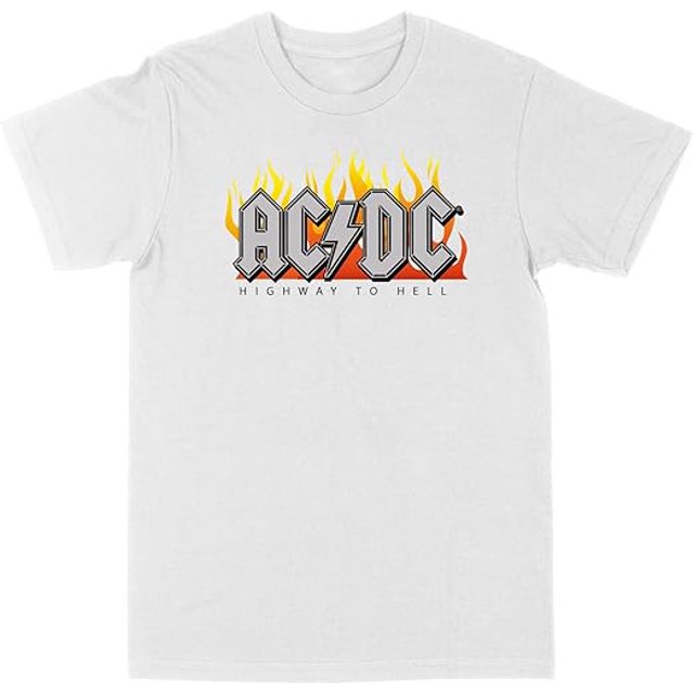 ACDC T-Shirt Blanc Grand Highway to Hell Flames