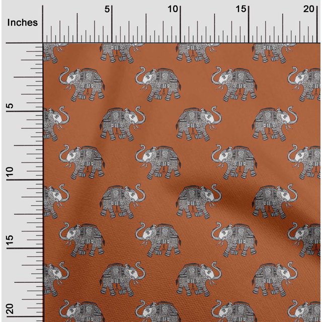 oneOone Georgette Viscose Fabric Elephant Block Print Fabric BTY 42 Inch Wide