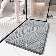 Dvkptbk Gray Bath Mat, Super Absorbent Bathroom Rugs Non Slip, Machine Washable Bath Rugs, Quick Dry Shower Mat, Velvet Carpet Bathmat for Bathroom Floor, Tub and Shower