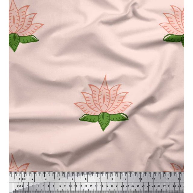 Soimoi Velvet Fabric Leaves & Lotus Block Print Fabric by The Yard 58 Inch Wide
