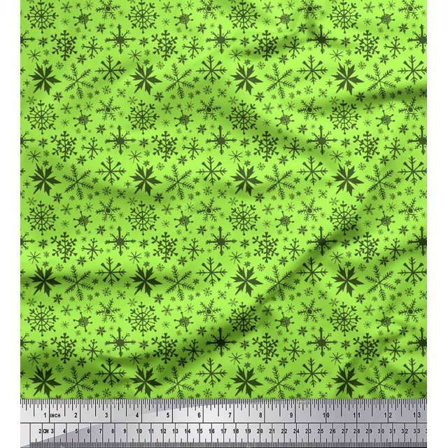 Soimoi polyester Crepe Fabric Snowflake Artistic Print Sewing Fabric Yard 52 Inch Wide