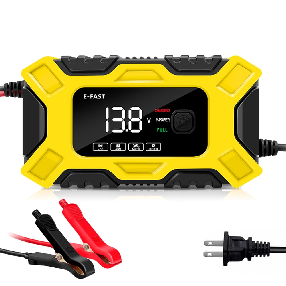 E-FAST Car Battery Chargers 12V/6A Full Automatic Battery Chargers Maintainer 3-Stage Portable Trickle Chargers Battery Desulfator for Car Motorcycle Batteries