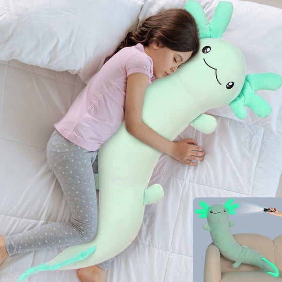 MaoGoLan Peluche Axolotl Géante, Grand Jouet Coussin en Peluche Axolotl, Grand Coussin Corporel Axolotl en Peluche pour Enfants et Adultes, Peluche Axolotl Phosphorescente, Vert pour Fête d'Anniversaire