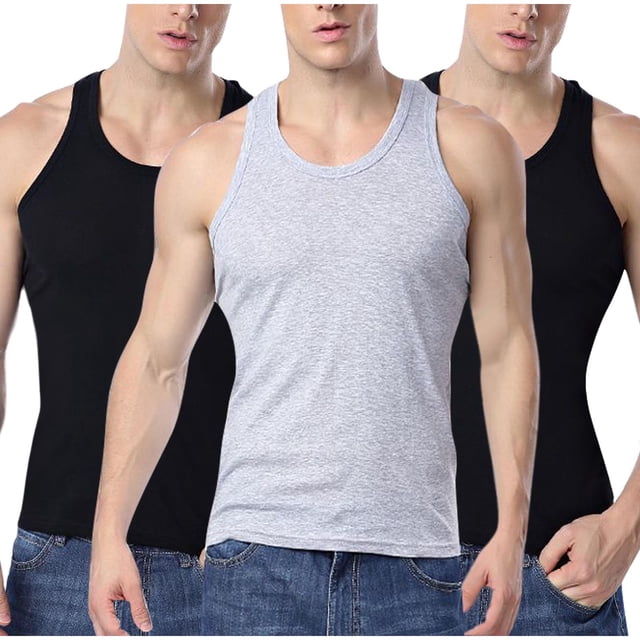 Timegard Débardeurs Hommes 3 Pcs Col Rond Sans Manches T-Shirts Basiques Confortables Décontractés pour l'Entraînement