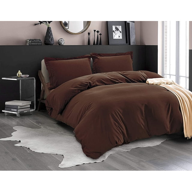 Mocassi 2-Piece Duvet Cover Set, 1800 Thread Count, Button Closure, Solid Color - Cooling, Breathable Material- Wrinkle, Fade, Stain Resistant, Twin/Twin XL, Brown