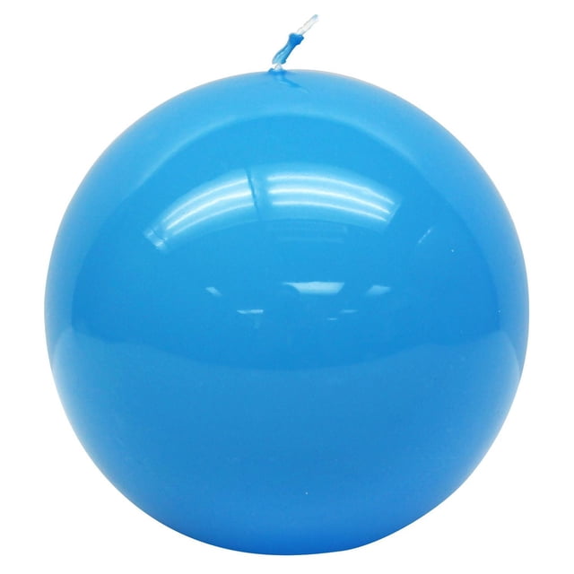 Chandelle Boule Bleue Non Parfumée à Fini Très Lustré avec surface Lisse et Réfléchissante et Mèche en Coton, Diamètre et Hauteur de 4 Pouces, une Chandelle Ronde Moderne en Cire Convenant à la Déco de la Maison et aux collections de Chandelles Fantaisie, Souvent Utilisée pour Ajouter un Éclairage d'Ambiance Chaleureux aux Espaces de Vie.