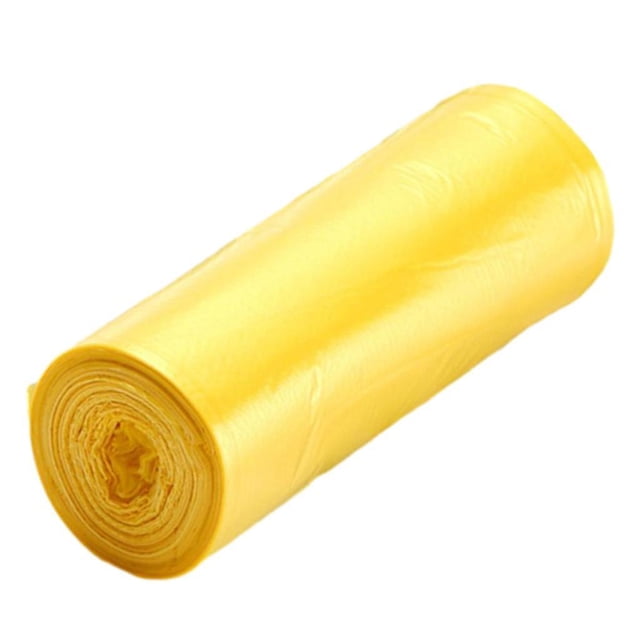 Trash bags, bin liners, and garbage bags in a roll, designed for home, office, bedroom, and bathroom use. These yellow drawstring trash bags are thickened for durability and measure 45cm x 50cm (17.72in x 19.69in). Suitable for kitchen, living room, outdoor, and car use, with a lightweight and portable design. Includes 1 roll with 30 bags.