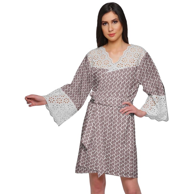 Moomaya Printed Cotton Wrap Lightweight Kimono Short Bathrobes For Women