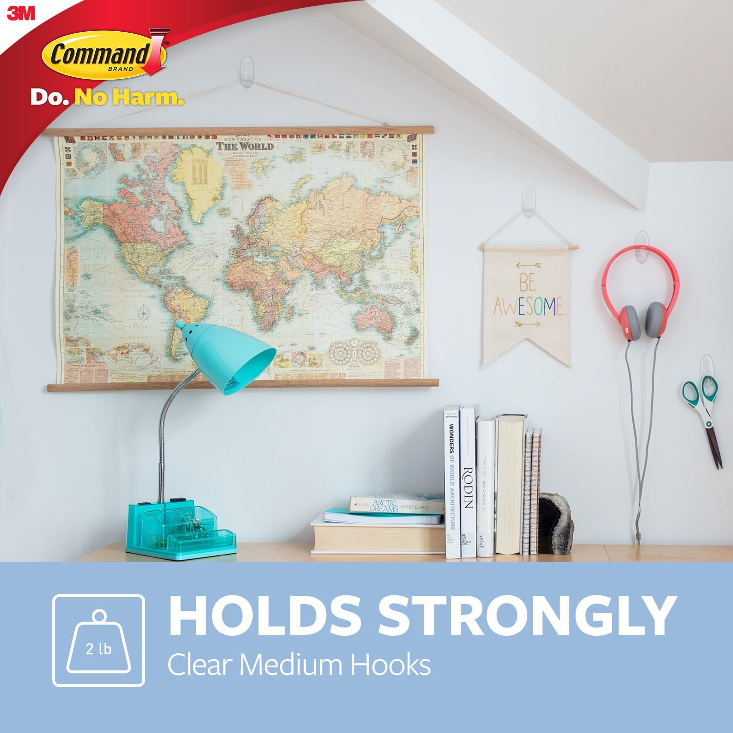 Command Clear Hooks, Medium, Holds 2 lb (0.9 kg), 6 Hooks, 12 Adhseive Strips, Value Pack