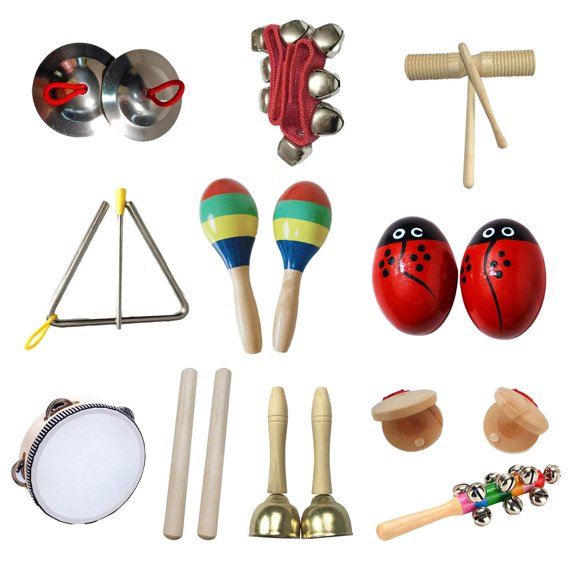 Esquirla Ensemble de Percussion Montessori pour Enfants et Bébés, Batterie pour Bébés, Cadeau d'Anniversaire, 11 Pcs
