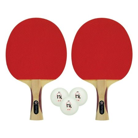Martin Kilpatrick Vortex Table Tennis Racket 2-Player Set Pips-Out with Sponge Red & Black Rubber Surface 1.5mm Sponge Layer Flared Handle Speed: 80 Spin: 70 Control: 80 (202)