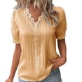 thumbnail image 1 of Lenpel Women's Summer Tops Plus Size Ruffle Short Sleeve V Neck Lace Trim Textured Shirts Dressy Casual Blouses, 1 of 4