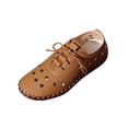 thumbnail image 1 of WRKEKC Womens Sandals Solid Color Stitched Cut Out Design Breathable Round Toe Closed Toe Lace Up Soft Sole Flat Sandals Casual, 1 of 9