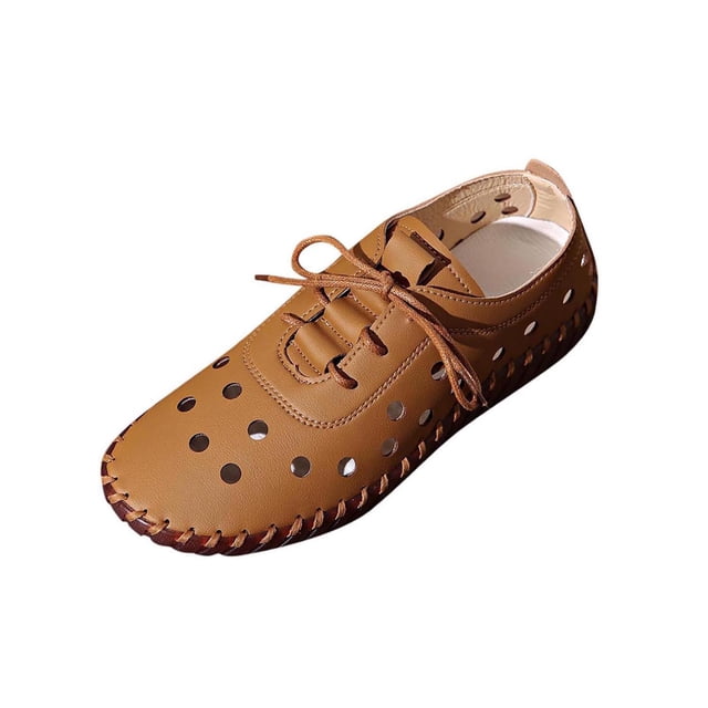 WRKEKC Womens Sandals Solid Color Stitched Cut Out Design Breathable Round Toe Closed Toe Lace Up Soft Sole Flat Sandals Casual