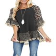 thumbnail image 2 of Blouse Femme Manches 3/4 Ourlet Floral Imprimé Léopard Ample, 2 of 7