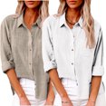 thumbnail image 1 of Timegard 2pc Cotton Linen Shirts for Women Plus Size Button up Side Split Blouse Fall Solid Color Tops, 1 of 6