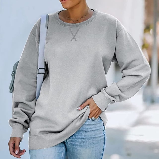 zanvin T-shirt Ample pour Femme Blouse à Manches Longues Col Rond Hauts Décontractés Chandail