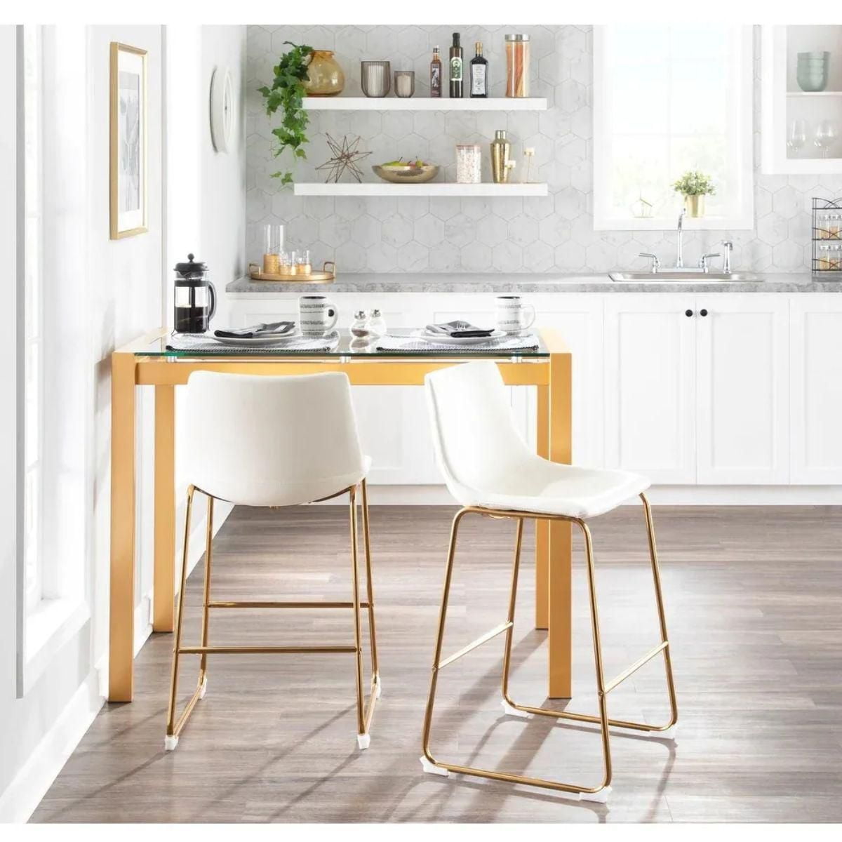 Tabouret de bar Heavenly Collection en PU avec pieds dorés LOT DE 2