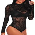 thumbnail image 1 of Women Sheer Mesh Lace Bodysuits See through Long Sleeve Bodysuit, 1 of 1