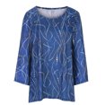 thumbnail image 4 of IROINID Liquidation Hauts Grande Taille pour Femmes Col Rond Manches Longues T-shirt Imprimé Blouse, Bleu, 4 of 6