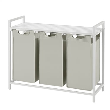 VASAGLE 30 Gal. Laundry Hamper with 3 Pull-Out Bags and Shelf, Laundry Room Storage, 36.4 x 13 x 28.3 Inches, White