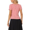 thumbnail image 3 of INSPIRE CHIC Blouse à Carreaux Vichy pour Femme, Paysanne, Col Rond, Volants, Manches Bouffantes, Haut Rouge P, 3 of 5
