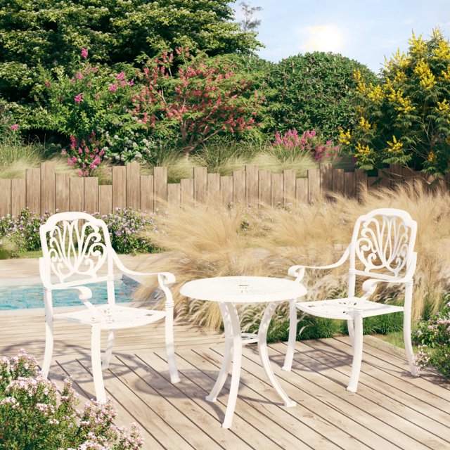 vidaXL Ensemble Bistro 3 Pcs Aluminium Moulé Blanc