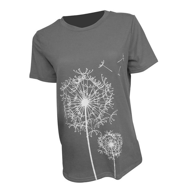 Becaristey T-shirts à Col Rond pour Femmes Manches Courtes Style Simple T-shirts Imprimé Floral Vêtements Accessoire de Mode Tenue Quotidienne Gris Foncé m