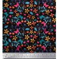 thumbnail image 1 of Soimoi Black Silk Fabric Flower & Butterfly Decor Fabric Printed BTY 42 Inch Wide, 1 of 5