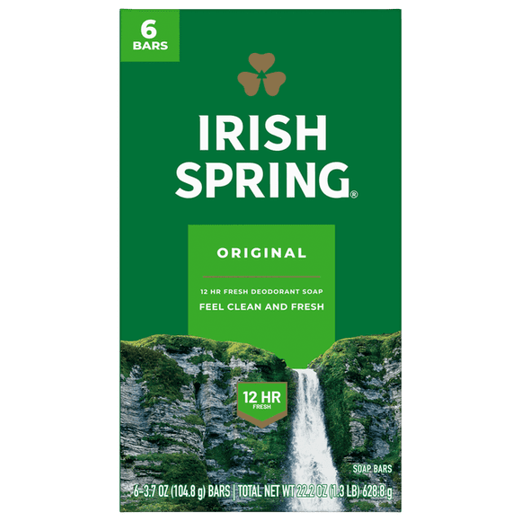 Irish Spring Savon en Barre Déodorant Original pour Hommes, avec Huile de Graines de Lin, 104,8 g Barre (6 Barres)