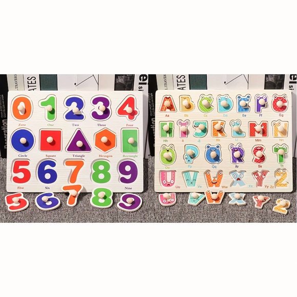 HLONK 3D wooden Assembly activities - Early learning puzzles with vegetables numbers letters and traffic models