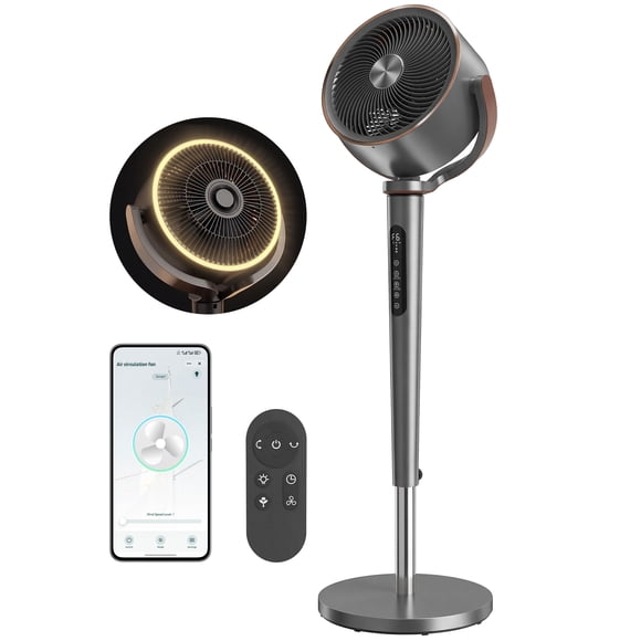 HOMCOM 20dB Silent Standing Fan, Oscillating Fan with 12 Speeds, LED Light