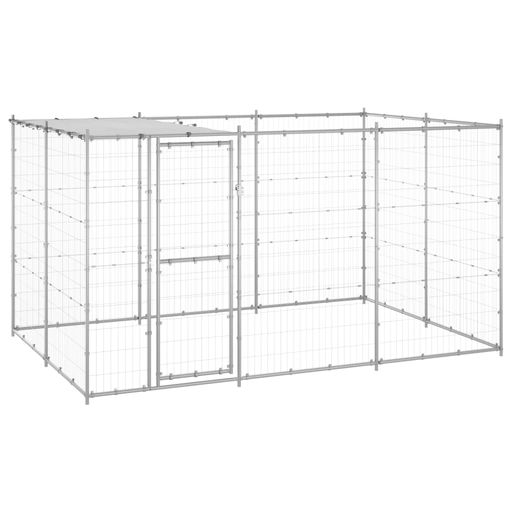 vidaXL Chenil Extérieur en Acier Galvanisé avec Toit 7,26 M2