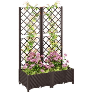 Outsunny Jardinière Surélevée en Plastique pour Jardin, Bac de Plantation Extérieur avec Treillis