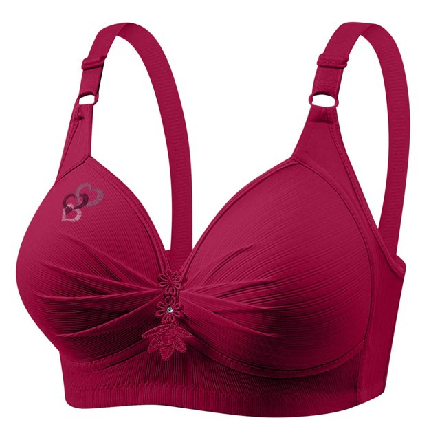 VEKDONE Woman's Printing Gathered Together Large Size Daily Bra Underwear No Rims Red XS