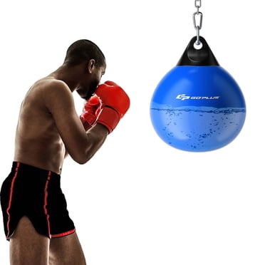 Goplus Sac de Boxe d'Entraînement Aquatique de 18 Pouces 110 Lb Rempli d'Eau Lourde avec Crochet pour Gym à la Maison Bleu