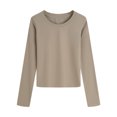 thumbnail image 1 of Lmnyox T-shirt Basique Décontracté pour Femmes à Manches Longues, Col Rond, T-Shirts Unis, Automne Hiver, Camisoles Amples, 1 of 3