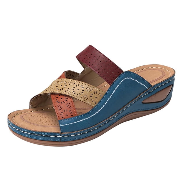 Pompotops Sandales Décontractées d'Été pour Femmes Dames Couture Souples Plage Extérieur Vacances Chaussures