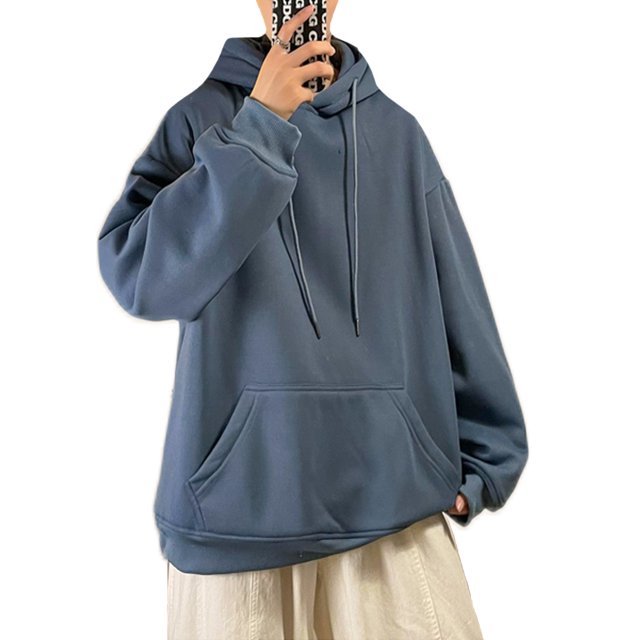 LUXUR Hommes Sweat à Capuche Manches Longues Casual Hiver Bleu S