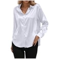 thumbnail image 2 of Ladies Tops, Women's Solid Color Long Sleeved Button Turndown Collar Fashionable Top, Birthday Gifts, 2 of 5