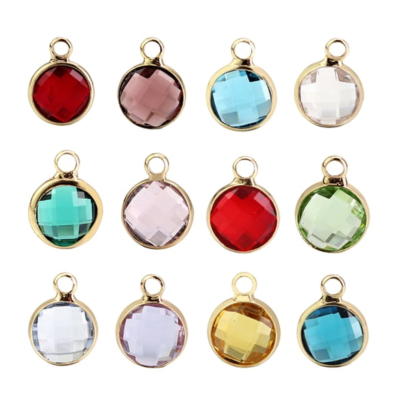 Quentinu 12 Pcs Pendentifs en Alliage de Cristal Coloré Accessoires de Fabrication de Bijoux pour Collier Bracelet (Bord Doré)