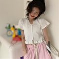 thumbnail image 4 of Promotion Dégagement Femmes V-Cou Ébouriffé T-shirts Courts Mode Manches Courtes Tricot T-shirt Femmes Été Cardigans Top, 4 of 5