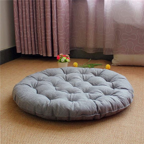 HSHDLDF Japanese Round Futon,Large Linen Tatami Floor Pillow,Thicken Tufted Cotton Seat Cushion,Solid Color Floor Cushion,Yoga Meditation Cushion Balcony Outdoor(Size:65x65cm(26x26inch),Color:Light